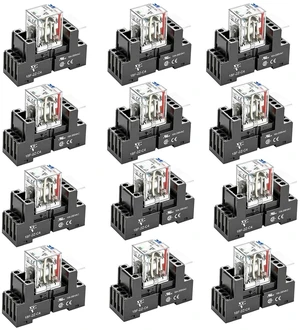 UL Listed 12Pcs Electromagnetic Power Relay, Din Rail 8-Pin 10Amp 24V DC with Test Button & LED Indicator, 2NO 2NC DPDT for PLC UL Listed 12Pcs Electromagnetic Power Relay, Din Rail 8-Pin 10Amp 24V DC with Test Button & LED Indicator, 2NO 2NC DPDT for PLC