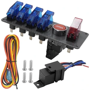 12V Flip-Up Ignition Switch Panel, 5-in-1 Engine Start Push Button LED Toggle for Racing/Off-Road Vehicles & Boats 12V Flip-Up Ignition Switch Panel, 5-in-1 Engine Start Push Button LED Toggle for Racing/Off-Road Vehicles & Boats