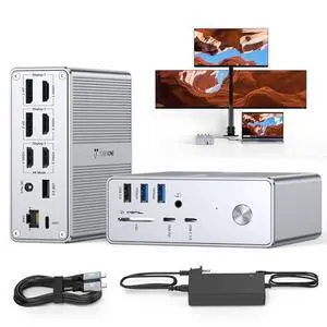TobenONE Docking Station, Supports 3 Monitors, 10Gbps USB, 120W Power Supply, 18W Charging for Phone, Gigabit Ethernet, Audio,Compatible with macOS TobenONE Docking Station, Supports 3 Monitors, 10Gbps USB, 120W Power Supply, 18W Charging for Phone, Gigabit Ethernet, Audio,Compatible with macOS
