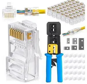 Bundle - 2 Items : RJ45 Crimping Tool Kit + RJ45 Cat6 Pass Through Connectors - Pack of 200 Bundle - 2 Items : RJ45 Crimping Tool Kit + RJ45 Cat6 Pass Through Connectors - Pack of 200