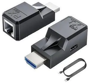 HDMI Extender to RJ45 Over CAT6 Network LAN Ethernet Cable Adapter Signal Repeater 1080P 60M/196ft with Micro Type-C Power Cable Sender+Receiver 2Ports for PC Projector Monitor HDMI Extender to RJ45 Over CAT6 Network LAN Ethernet Cable Adapter Signal Repeater 1080P 60M/196ft with Micro Type-C Power Cable Sender+Receiver 2Ports for PC Projector Monitor