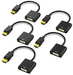 DisplayPort to DVI DVI-D Single Link Adapter, Display Port to DVI Converter Male to Female Black 5-Pack DisplayPort to DVI DVI-D Single Link Adapter, Display Port to DVI Converter Male to Female Black 5-Pack