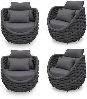 4 PCS Front Porch Accent Chair: Aluminum Woven Rope Armchair Assembled - Cushioned Patio Single Chair w/Arms Modern - All Weather Balcony Furniture for 400lbs Outdoor Yard Deck Hotel, Dark Gray 4 PCS Front Porch Accent Chair: Aluminum Woven Rope Armchair Assembled - Cushioned Patio Single Chair w/Arms Modern - All Weather Balcony Furniture for 400lbs Outdoor Yard Deck Hotel, Dark Gray