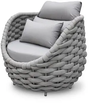 Patio Deck Accent Chair: Large Woven Rope Chair Cushioned - Aluminum Modern Single Lounge Armchair Assembled - All Weather Outdoor Seating for 400lbs Lanai Balcony Porch Yard Garden Hotel, Gray Patio Deck Accent Chair: Large Woven Rope Chair Cushioned - Aluminum Modern Single Lounge Armchair Assembled - All Weather Outdoor Seating for 400lbs Lanai Balcony Porch Yard Garden Hotel, Gray