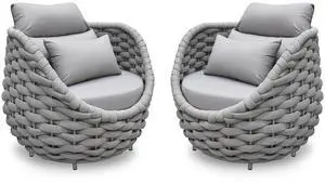 2 PCS Patio Deck Accent Chair: Large Woven Rope Chair Cushioned - Aluminum Modern Single Lounge Armchair Assembled - All Weather Outdoor Seating for 400lbs Lanai Balcony Porch Garden Hotel, Gray 2 PCS Patio Deck Accent Chair: Large Woven Rope Chair Cushioned - Aluminum Modern Single Lounge Armchair Assembled - All Weather Outdoor Seating for 400lbs Lanai Balcony Porch Garden Hotel, Gray