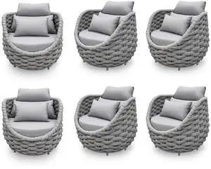 6 PCS Patio Deck Accent Chair: Large Woven Rope Chair Cushioned - Aluminum Modern Single Lounge Armchair Assembled - All Weather Outdoor Seating for 400lbs Lanai Balcony Porch Garden Hotel, Gray 6 PCS Patio Deck Accent Chair: Large Woven Rope Chair Cushioned - Aluminum Modern Single Lounge Armchair Assembled - All Weather Outdoor Seating for 400lbs Lanai Balcony Porch Garden Hotel, Gray