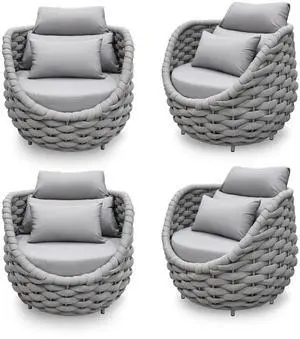 4 PCS Patio Deck Accent Chair: Large Woven Rope Chair Cushioned - Aluminum Modern Single Lounge Armchair Assembled - All Weather Outdoor Seating for 400lbs Lanai Balcony Porch Garden Hotel, Gray 4 PCS Patio Deck Accent Chair: Large Woven Rope Chair Cushioned - Aluminum Modern Single Lounge Armchair Assembled - All Weather Outdoor Seating for 400lbs Lanai Balcony Porch Garden Hotel, Gray