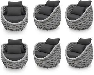 6 PCS Deck Furniture Accent Chair: Aluminum Woven Rope Chair - Outdoor Lounge Armchair Cushioned - Modern Patio Seating Assembled - All Weather for 400lbs Porch Lanai Balcony Yard Garden Hotel 6 PCS Deck Furniture Accent Chair: Aluminum Woven Rope Chair - Outdoor Lounge Armchair Cushioned - Modern Patio Seating Assembled - All Weather for 400lbs Porch Lanai Balcony Yard Garden Hotel