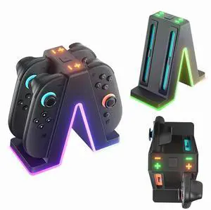 For Switch 2nd Gen Dual Controller 4-in-1 Charging Dock NS2 Mini Controller Triangle Charging Dock Charger with RGB Lighting For Switch 2nd Gen Dual Controller 4-in-1 Charging Dock NS2 Mini Controller Triangle Charging Dock Charger with RGB Lighting