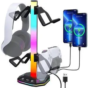 RGB Headphone Stand with Weighted Base, Headphone Stand, Gaming Headset Stand with USB and Type-C Charging and Data Transfer for Headphones and Controllers (Black) RGB Headphone Stand with Weighted Base, Headphone Stand, Gaming Headset Stand with USB and Type-C Charging and Data Transfer for Headphones and Controllers (Black)