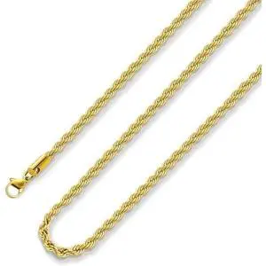 Chain Necklace for Men, Gold Plated Rope Chain Stainless Steel Necklace for Men and Women Jewelry Gift, Wide 5mm 5mm Chain Necklace for Men, Gold Plated Rope Chain Stainless Steel Necklace for Men and Women Jewelry Gift, Wide 5mm 5mm