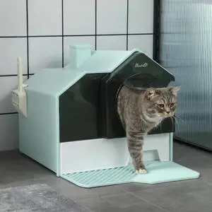 Hooded Cat Litter Box with Litter Pad, Litter Box with Odor Control, Easy-Clean Pull-Out Drawer, Handles, Spoon - Light Blue Hooded Cat Litter Box with Litter Pad, Litter Box with Odor Control, Easy-Clean Pull-Out Drawer, Handles, Spoon - Light Blue