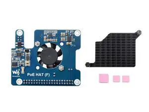 Waveshare PoE HAT (F) Compatible with Raspberry Pi 5, High Power, Onboard Cooling Fan, with Metal Heatsink, Supports 802.3af/at Network Standard Waveshare PoE HAT (F) Compatible with Raspberry Pi 5, High Power, Onboard Cooling Fan, with Metal Heatsink, Supports 802.3af/at Network Standard