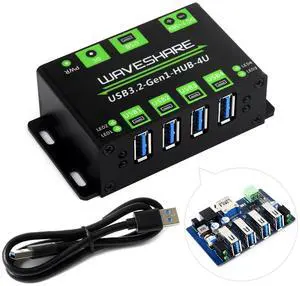 Waveshare 4-Ch USB 3.2 Gen1 HUB, Compatible with Windows, macOS, Linux and Android, Metal Case with Wall-Mount Support, Driver-Free, Plug-and-Play Waveshare 4-Ch USB 3.2 Gen1 HUB, Compatible with Windows, macOS, Linux and Android, Metal Case with Wall-Mount Support, Driver-Free, Plug-and-Play