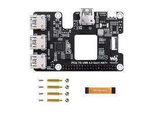 Waveshare PCIe to USB 3.2 Gen1 HAT for Raspberry Pi 5, PCIe to USB HUB, 4X High Speed USB Ports, No Driver Required, Plug and Play, HAT + Standard Waveshare PCIe to USB 3.2 Gen1 HAT for Raspberry Pi 5, PCIe to USB HUB, 4X High Speed USB Ports, No Driver Required, Plug and Play, HAT + Standard