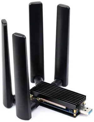 Waveshare 5G DONGLE Module Quad Antennas USB3.1 Port Aluminum Alloy Heatsink M.2 Key B Interface, 5G Module Not Included. Waveshare 5G DONGLE Module Quad Antennas USB3.1 Port Aluminum Alloy Heatsink M.2 Key B Interface, 5G Module Not Included.