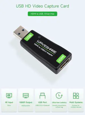 waveshare USB Port High Definition HDMI Video Capture Card, for Gaming/Streaming/Cameras, HDMI to USB waveshare USB Port High Definition HDMI Video Capture Card, for Gaming/Streaming/Cameras, HDMI to USB