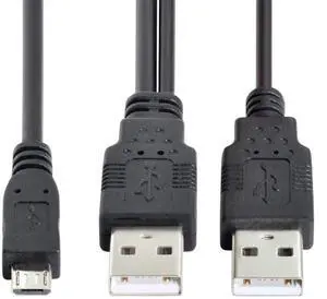Dual Connector Type-A USB2.0 Male to Micro USB 5-Pin Male Extra Power Data Cable Compatible with Disk Drive SSD Camera MP4 (60cm) Dual Connector Type-A USB2.0 Male to Micro USB 5-Pin Male Extra Power Data Cable Compatible with Disk Drive SSD Camera MP4 (60cm)