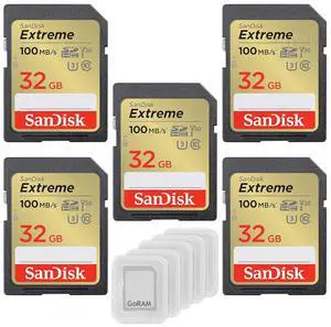 32GB (5 Pack) Extreme SDHC UHS-I Class 10 Memory Card 100MB/s U3, V30, 4K, SD Camera Card SDSDXVT-032G Bundle with (5) GoRAM Plastic Cases 32GB (5 Pack) Extreme SDHC UHS-I Class 10 Memory Card 100MB/s U3, V30, 4K, SD Camera Card SDSDXVT-032G Bundle with (5) GoRAM Plastic Cases