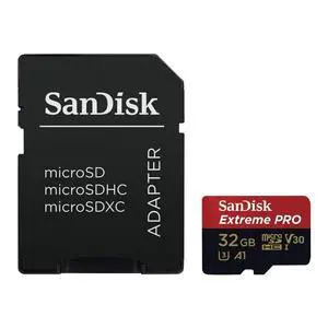 Extreme PRO microSDHC Memory Card Plus SD Adapter up to 100 MB/s, Class 10, U3, V30, A1 - 32GB SDSQXCG-032G Extreme PRO microSDHC Memory Card Plus SD Adapter up to 100 MB/s, Class 10, U3, V30, A1 - 32GB SDSQXCG-032G