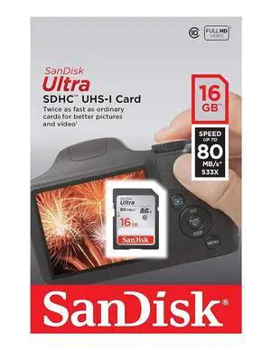 Ultra SDHC 16GB 80MB/S C10 Flash Memory Card (SDSDUNC-016G-AN6IN) Ultra SDHC 16GB 80MB/S C10 Flash Memory Card (SDSDUNC-016G-AN6IN)