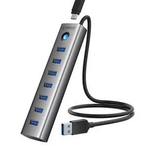 7-Port USB 3.0 Hub, Aluminum USB Multiple Adapter, 5Gbps USB Extender USB Splitter with 1.64Ft Cable, UBS-A Hub Long Cable for Desktop, PC, Flash Drive, Mobile HDD, Windows/XPS 7-Port USB 3.0 Hub, Aluminum USB Multiple Adapter, 5Gbps USB Extender USB Splitter with 1.64Ft Cable, UBS-A Hub Long Cable for Desktop, PC, Flash Drive, Mobile HDD, Windows/XPS