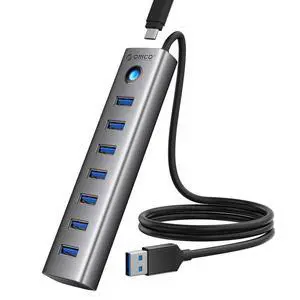 7-Port USB 3.0 Hub, Aluminum USB Multiple Adapter, 5Gbps USB Extender USB Splitter with 3.28Ft Cable, UBS-A Hub Long Cable for Desktop, PC, Flash Drive, Mobile HDD, Windows/XPS 7-Port USB 3.0 Hub, Aluminum USB Multiple Adapter, 5Gbps USB Extender USB Splitter with 3.28Ft Cable, UBS-A Hub Long Cable for Desktop, PC, Flash Drive, Mobile HDD, Windows/XPS