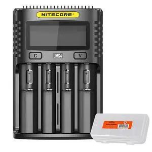 UMS4 Intelligent USB-C Four Slot Quick Battery Charger for Li-Ion/Ni-MH/Ni-Cd/IMR 16340 14500 18650 21700 20700 AA AAA and More Batteries, with Organizer UMS4 Intelligent USB-C Four Slot Quick Battery Charger for Li-Ion/Ni-MH/Ni-Cd/IMR 16340 14500 18650 21700 20700 AA AAA and More Batteries, with Organizer