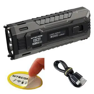 EDC37 EDC Flashlight, 8000 Lumen Flat Shape USB-C Rechargeable Fast Charging with Digital OLED Display and Mechanical Lock Sticker EDC37 EDC Flashlight, 8000 Lumen Flat Shape USB-C Rechargeable Fast Charging with Digital OLED Display and Mechanical Lock Sticker