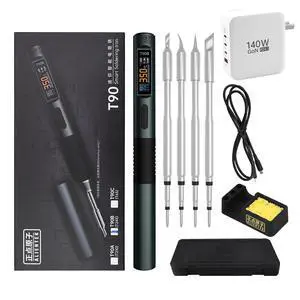 T90 Smart Soldering Iron 140W PD3.0 QC Fast Heating Digital Soldering Pen with LCD Display, Portable USBC Soldering Tool for Electronics Repair, DIY, PCB Soldering (Dark green, T90B) T90 Smart Soldering Iron 140W PD3.0 QC Fast Heating Digital Soldering Pen with LCD Display, Portable USBC Soldering Tool for Electronics Repair, DIY, PCB Soldering (Dark green, T90B)