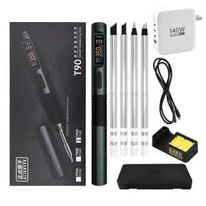 T90 Smart Soldering Iron 140W PD3.0 QC Fast Heating Digital Soldering Pen with LCD Display, Portable USBC Soldering Tool for Electronics Repair, DIY, PCB Soldering (T90C soldering iron Set) T90 Smart Soldering Iron 140W PD3.0 QC Fast Heating Digital Soldering Pen with LCD Display, Portable USBC Soldering Tool for Electronics Repair, DIY, PCB Soldering (T90C soldering iron Set)