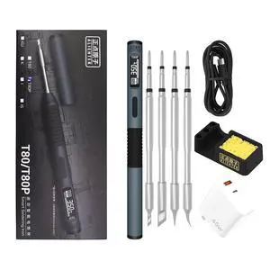 Soldering Iron Kit, 100W Fast Heating T80/T80P Digital Soldering Iron PD/QC,Type-C Portable Digital OLED Screen Display, Auto Sleep (T80P+C2C+4 type tips+PD 65W) Soldering Iron Kit, 100W Fast Heating T80/T80P Digital Soldering Iron PD/QC,Type-C Portable Digital OLED Screen Display, Auto Sleep (T80P+C2C+4 type tips+PD 65W)