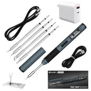 Soldering Iron Kit, PD/QC 100W Mini Digital Soldering Iron 176-842 Fast Heating T80/T80P,Type-C Portable Digital OLED Screen Display, Auto Sleep (T80P+C2C+4 type tips+PD 65W) Soldering Iron Kit, PD/QC 100W Mini Digital Soldering Iron 176-842 Fast Heating T80/T80P,Type-C Portable Digital OLED Screen Display, Auto Sleep (T80P+C2C+4 type tips+PD 65W)