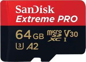 64GB Extreme PRO microSDXC Card + SD Adapter + RescuePro Deluxe, up to 200 MB/s, with A2 App Performance, for Smartphones, Action Cameras or Drones UHS-I Class 10 U3 V30 64GB Extreme PRO microSDXC Card + SD Adapter + RescuePro Deluxe, up to 200 MB/s, with A2 App Performance, for Smartphones, Action Cameras or Drones UHS-I Class 10 U3 V30