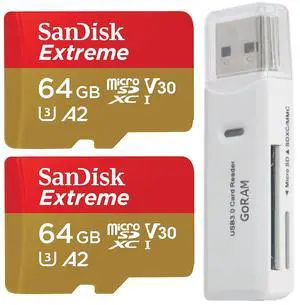 64GB (2 Pack) Extreme microSDXC 170MB/s UHS-I Memory Card SDSQXAH-064G-GN6MN Bundle with (1) GoRAM Card Reader (64GB, 2 Pack) 64GB (2 Pack) Extreme microSDXC 170MB/s UHS-I Memory Card SDSQXAH-064G-GN6MN Bundle with (1) GoRAM Card Reader (64GB, 2 Pack)