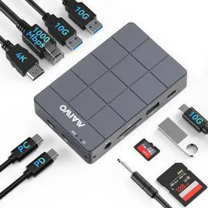 USB-C Hub with M.2 SSD Enclosure, 11-in-1 Laptop Docking Station with 4K@60Hz, 100W PD, 1000Mbps Ethernet, SD/TF Card Slot, 10Gbps M.2 NVMe/SATA Slot, USB X4 USB-C Hub with M.2 SSD Enclosure, 11-in-1 Laptop Docking Station with 4K@60Hz, 100W PD, 1000Mbps Ethernet, SD/TF Card Slot, 10Gbps M.2 NVMe/SATA Slot, USB X4
