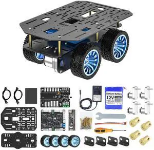 4WD Smart Chassis Car Kit with Aluminum Alloy Chassis,520 Encoder Motor,65mm Wheels,Robotic Moving Platform (Black, Unassembled) with Battery 4WD Smart Chassis Car Kit with Aluminum Alloy Chassis,520 Encoder Motor,65mm Wheels,Robotic Moving Platform (Black, Unassembled) with Battery