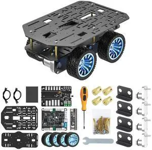 4WD Smart Chassis Car Kit with Aluminum Alloy Chassis,520 Encoder Motor,65mm Wheels,Robotic Moving Platform (Black, Unassembled) (Without Battery) 4WD Smart Chassis Car Kit with Aluminum Alloy Chassis,520 Encoder Motor,65mm Wheels,Robotic Moving Platform (Black, Unassembled) (Without Battery)