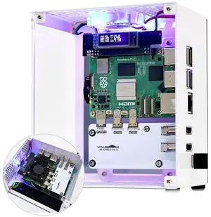 Raspberry Pi 5 Case, Aluminum Mini Tower Case with Cooling PWM Fan and RGB Color Changing Mood Light (Basic Version) Raspberry Pi 5 Case, Aluminum Mini Tower Case with Cooling PWM Fan and RGB Color Changing Mood Light (Basic Version)