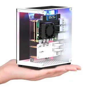 Raspberry Pi 5 M.2 SSD PCIe Mini PC Case for Pi 5 with Tower Radiator,RGB Fan,OLED Display,with M.2 to Adapter,256GB NVME SSD Raspberry Pi 5 M.2 SSD PCIe Mini PC Case for Pi 5 with Tower Radiator,RGB Fan,OLED Display,with M.2 to Adapter,256GB NVME SSD