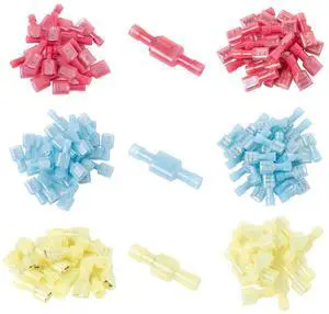 100pcs wire connector fully insulated male and female spade-shaped nylon quick disconnect electrical crimping cold press termina 100pcs wire connector fully insulated male and female spade-shaped nylon quick disconnect electrical crimping cold press termina