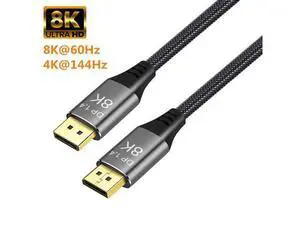 DisplayPort Cable Ultra HD 8K 4K Copper Cord DP 1.4 HBR3 8K@60Hz 4K@144Hz High Speed 32.4Gbps HDCP 3D Slim and Flexible DP to DP Cable 5m 16.5ft DisplayPort Cable Ultra HD 8K 4K Copper Cord DP 1.4 HBR3 8K@60Hz 4K@144Hz High Speed 32.4Gbps HDCP 3D Slim and Flexible DP to DP Cable 5m 16.5ft