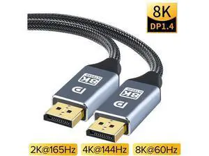 DisplayPort Cable 1.4 8K DP Cable (8K@60Hz, 4K@120Hz/144Hz,2K @144Hz/165Hz) HBR3 Support 32.4Gbps DCP 3D Slim and Flexible DP to DP Cable for Laptop PC TV Gaming Monitor (16.4ft/5m) 16.4 ft. DisplayPort Cable 1.4 8K DP Cable (8K@60Hz, 4K@120Hz/144Hz,2K @144Hz/165Hz) HBR3 Support 32.4Gbps DCP 3D Slim and Flexible DP to DP Cable for Laptop PC TV Gaming Monitor (16.4ft/5m) 16.4 ft.