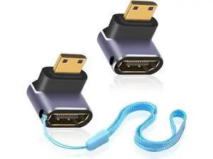 8K 90 Degree Mini HDMI to HDMI Adapter, Up Angled HDMI to Mini HDMI Adapter Supports 8K@60Hz, 4K@144Hz, 2K@240Hz for Camera, Camcorder - 2 Pack 8K 90 Degree Mini HDMI to HDMI Adapter, Up Angled HDMI to Mini HDMI Adapter Supports 8K@60Hz, 4K@144Hz, 2K@240Hz for Camera, Camcorder - 2 Pack