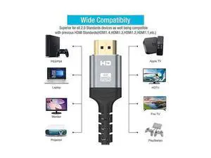 4K HDMI Cable, 26.25FT High Speed 18Gbps HDMI 2.0 Braided Cord-Supports (4K 60Hz HDR,Video 4K 2160p 1080p 3D HDCP 2.2 ARC-Compatible with Ethernet PS4/3 4K Monitor Projector ect 4K HDMI Cable, 26.25FT High Speed 18Gbps HDMI 2.0 Braided Cord-Supports (4K 60Hz HDR,Video 4K 2160p 1080p 3D HDCP 2.2 ARC-Compatible with Ethernet PS4/3 4K Monitor Projector ect