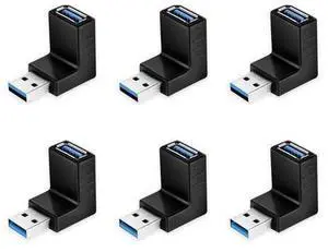 90 Degree USB 3.0 Adapter 6 Pack - Right Angle Male to Female Up/Down/Left/Right Connector - L Shaped Extension for PC, Laptop, Charger and More 90 Degree USB 3.0 Adapter 6 Pack - Right Angle Male to Female Up/Down/Left/Right Connector - L Shaped Extension for PC, Laptop, Charger and More