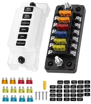 6 Way Fuse Block 12V Blade Fuse Holder with Negative Bus, 75Amps Total 6 Way Fuse Block 12V Blade Fuse Holder with Negative Bus, 75Amps Total