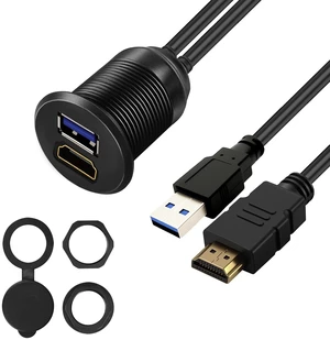 USB 3.0 & HDMI Car Mount Flush Cable, Male to Female, 5Gbps USB AUX Dashboard Panel Mount Waterproof Extension Cord for Car Truck Boat Motorcycle 1M/3.3Ft USB 3.0 & HDMI Car Mount Flush Cable, Male to Female, 5Gbps USB AUX Dashboard Panel Mount Waterproof Extension Cord for Car Truck Boat Motorcycle 1M/3.3Ft
