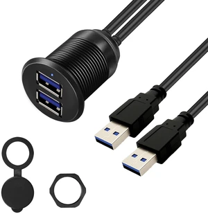 2 Ports Dual USB 3.0 Car Mount Flush Cable with LED Light, Male to Female, Metal Shell, 5Gbps USB Dashboard Panel Mount Waterproof Extension Cord for Car Truck Boat Motorcycle (2M/6.6Ft) 2 Ports Dual USB 3.0 Car Mount Flush Cable with LED Light, Male to Female, Metal Shell, 5Gbps USB Dashboard Panel Mount Waterproof Extension Cord for Car Truck Boat Motorcycle (2M/6.6Ft)