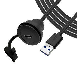 USB A 3.0 to USB C Panel Mount Extension Cable USB3.0 Male to Type C Female Threaded Fixed Mount Cable Embedded Waterproof Round Converter, 5V/2A 5Gbps, Black (2M/6.6Ft) USB A 3.0 to USB C Panel Mount Extension Cable USB3.0 Male to Type C Female Threaded Fixed Mount Cable Embedded Waterproof Round Converter, 5V/2A 5Gbps, Black (2M/6.6Ft)